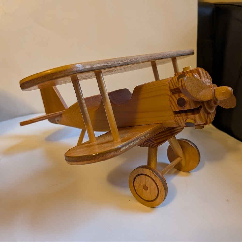 Handmade Wooden Airplane bi-plane Toy/Decoration - Picture 4 of 8
